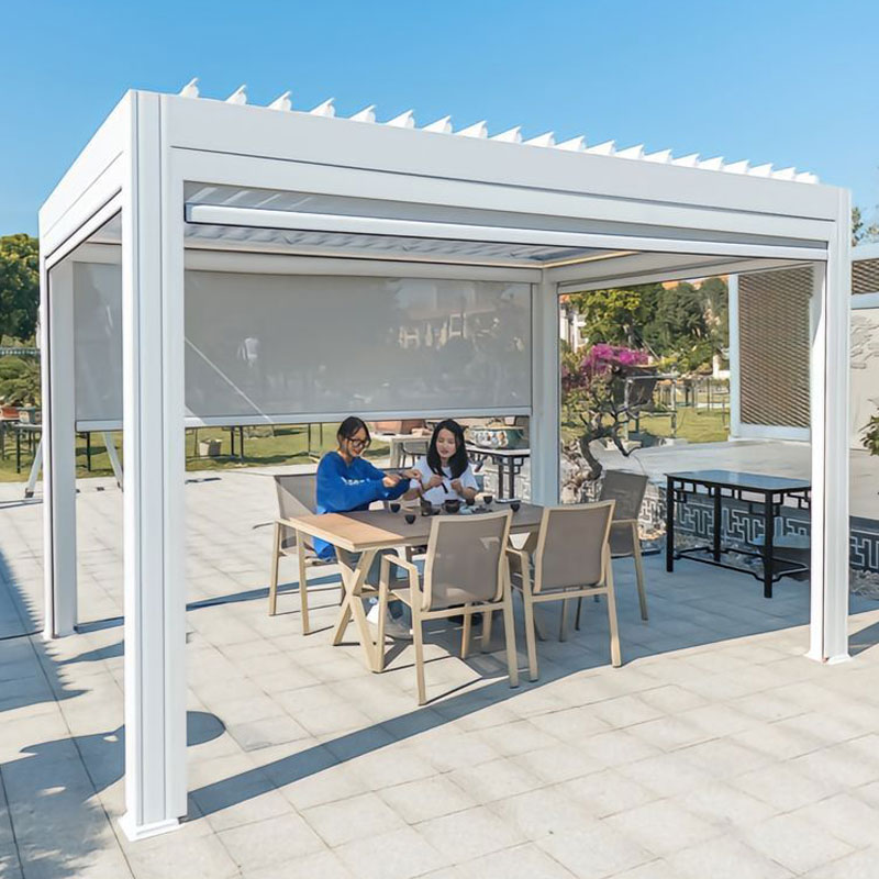 Pergola Atap Louver Aluminium Bermotor yang Dapat Ditarik